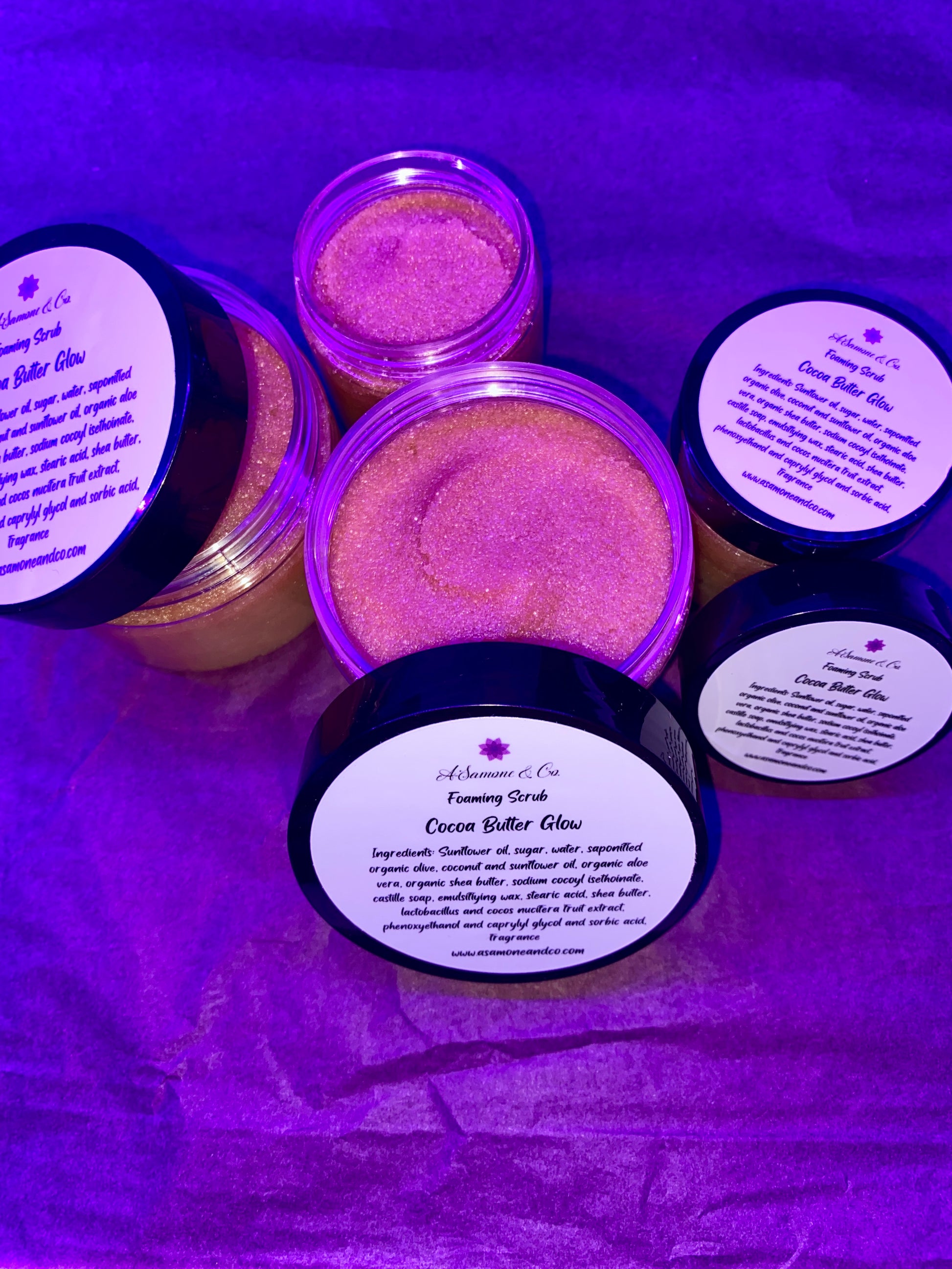 Cocoa Butter Glow Body Scrub 2 and 4oz seen in picture